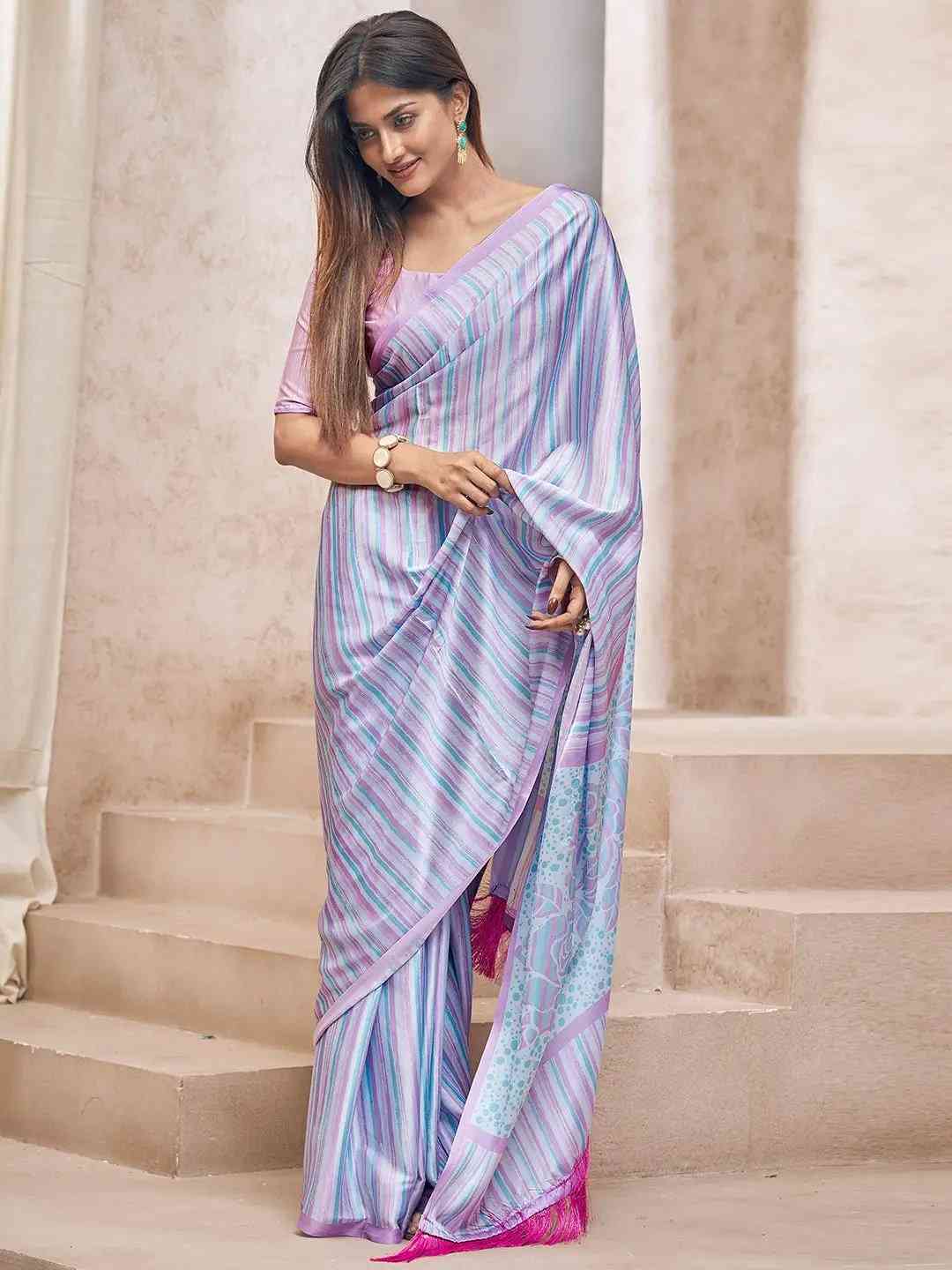 Trendy Soft Satin Georgette Saree With Digital Print