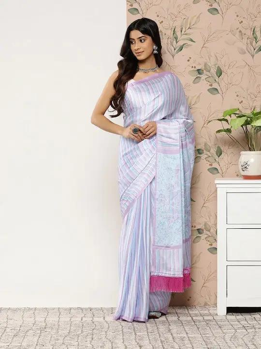 Soft Satin Georgette Pristel Colour Party Wear Saree by My Store