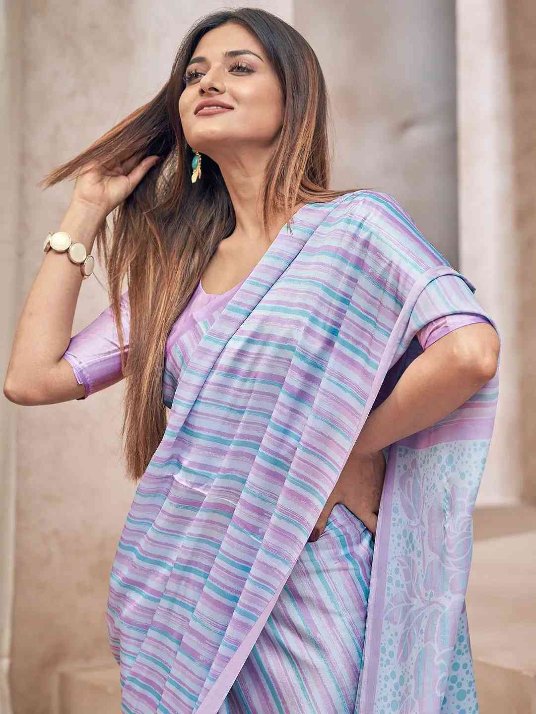 Trendy Soft Satin Georgette Saree With Digital Print