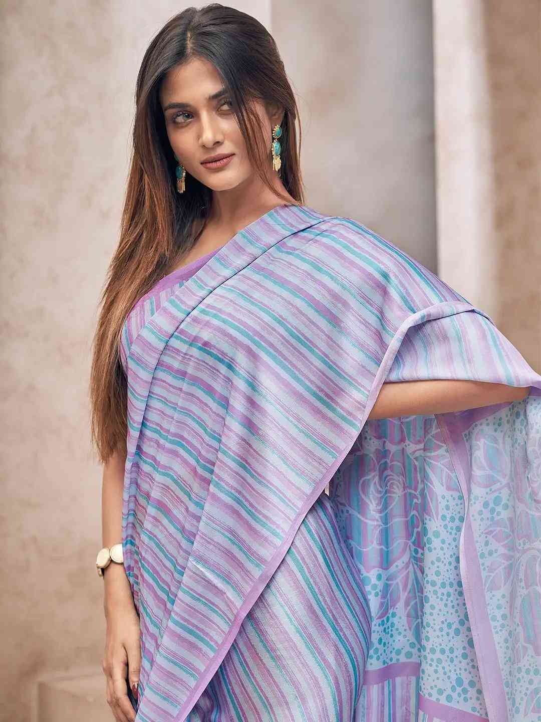 Trendy Soft Satin Georgette Saree With Digital Print