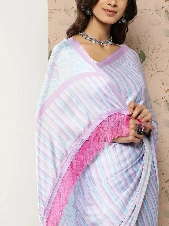 Soft Satin Georgette Pristel Colour Party Wear Saree by My Store