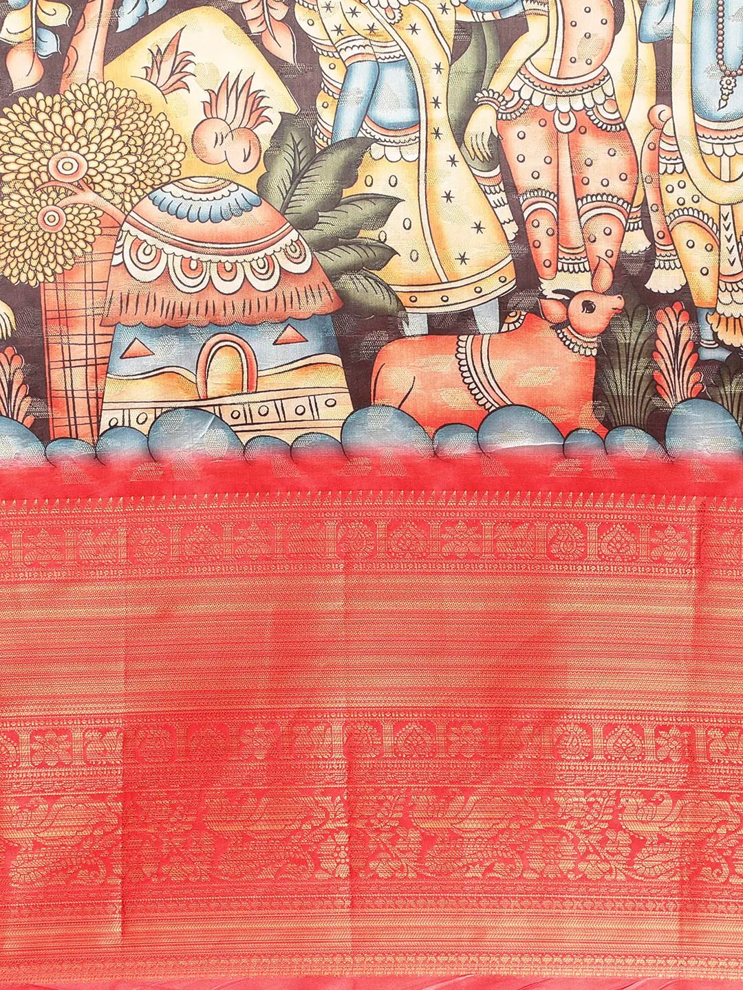 Exquisite Grey Colour Kalamkari Pattu Banarasi Silk Saree by My Store