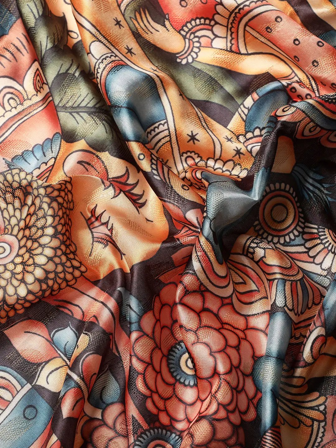 Exquisite Grey Colour Kalamkari Pattu Banarasi Silk Saree by My Store