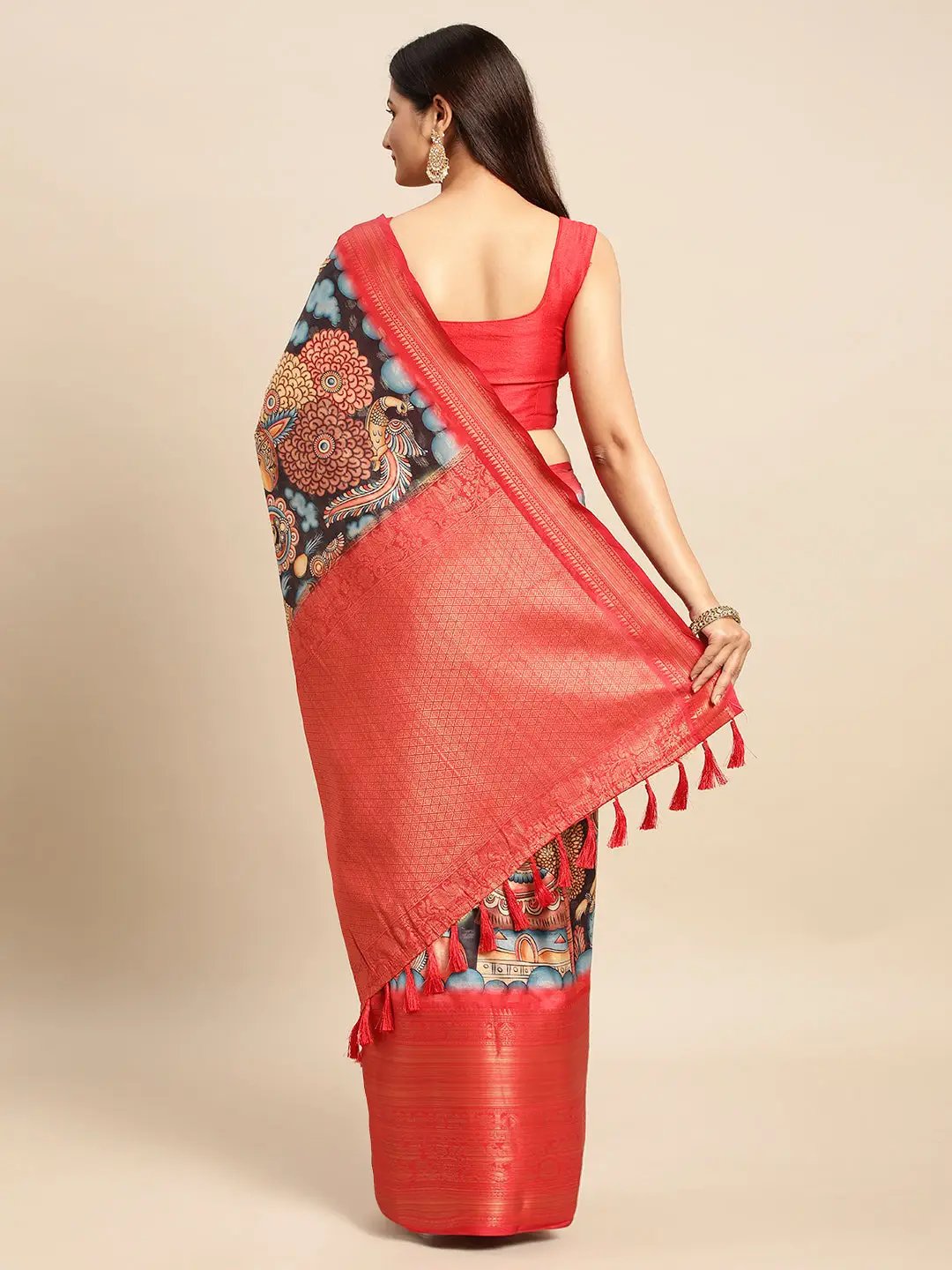 Exquisite Grey Colour Kalamkari Pattu Banarasi Silk Saree by My Store