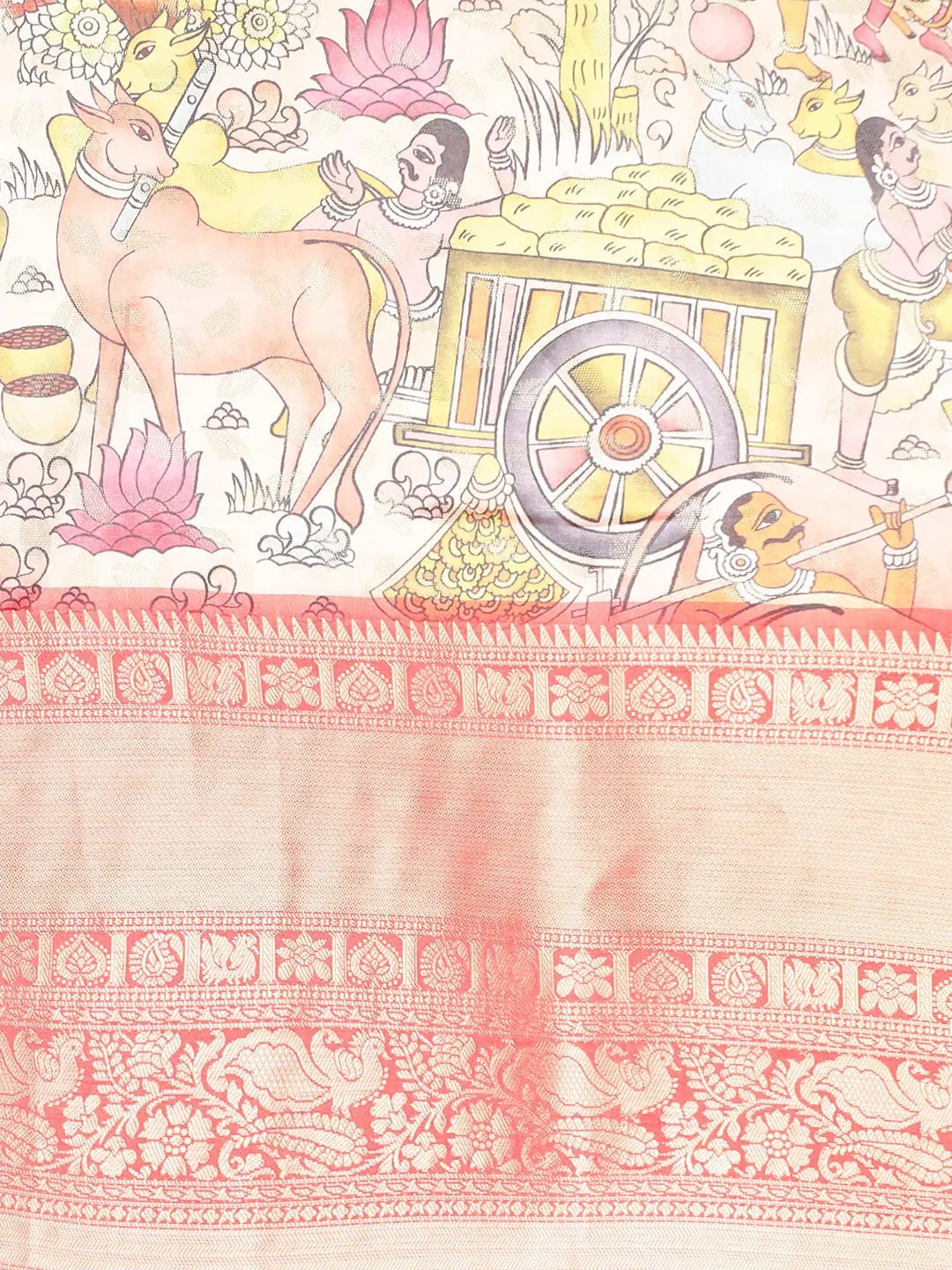 Exquisite Red Colour Kalamkari Pattu Banarasi Silk Saree by My Store
