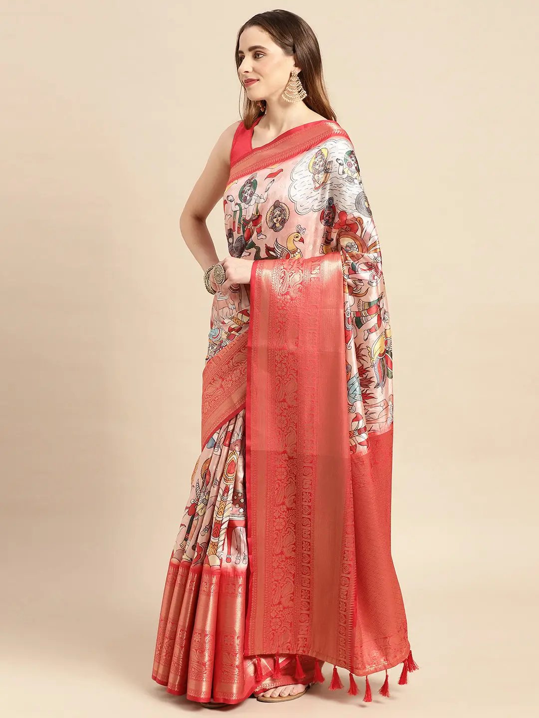 Exquisite Pink Colour Kalamkari Pattu Banarasi Silk Saree by My Store