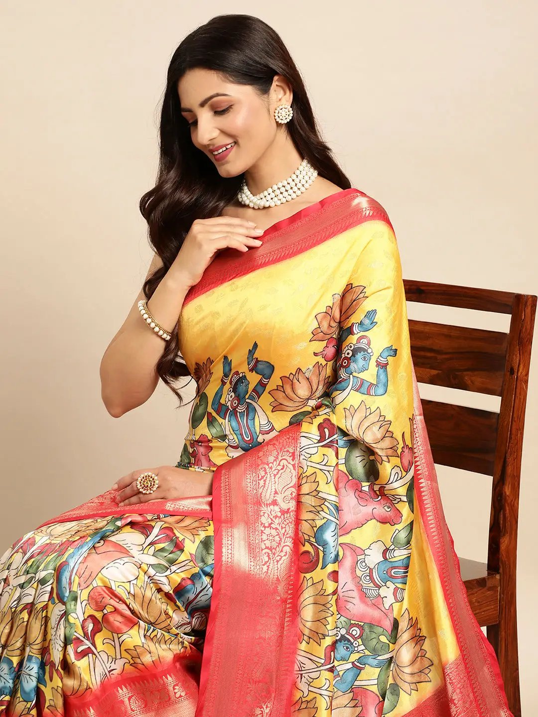 Exquisite Kalamkari Pattu Banarasi Silk Saree by My Store