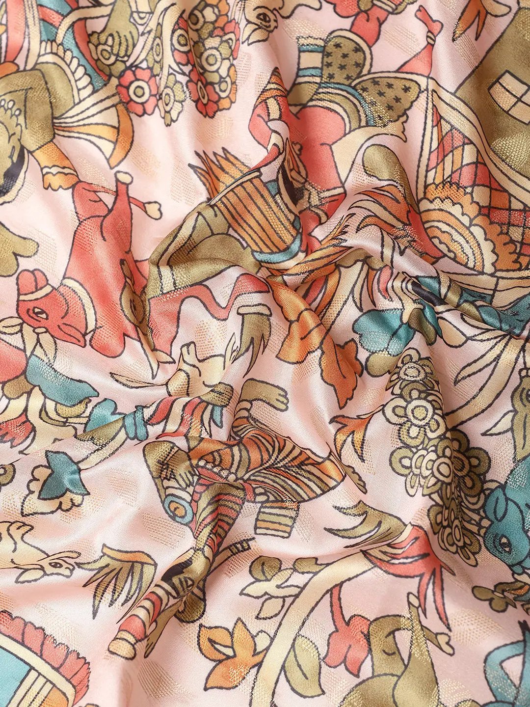 Kalamkari Zari Silk Blend Banarasi Saree in Peach Colour by My Store