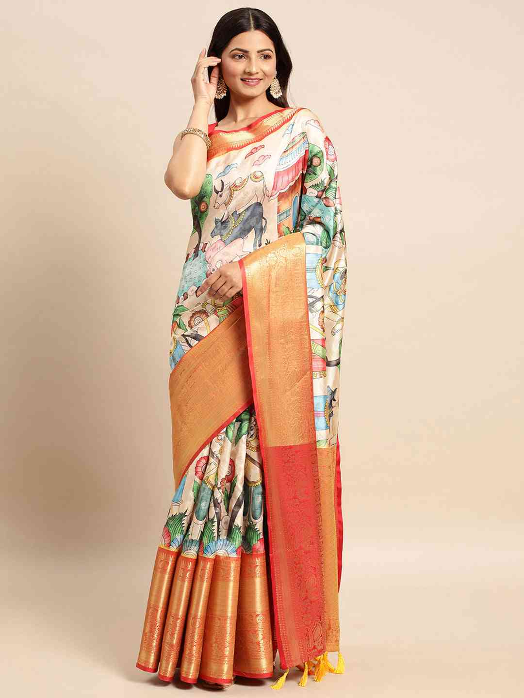 Exquisite Kalamkari Pattu Banarasi Silk Saree by My Store