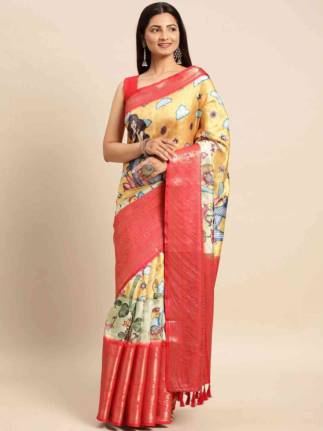 Exquisite Kalamkari Pattu Banarasi Silk Saree by My Store