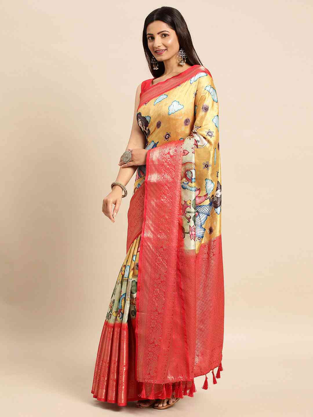 Exquisite Kalamkari Pattu Banarasi Silk Saree by My Store