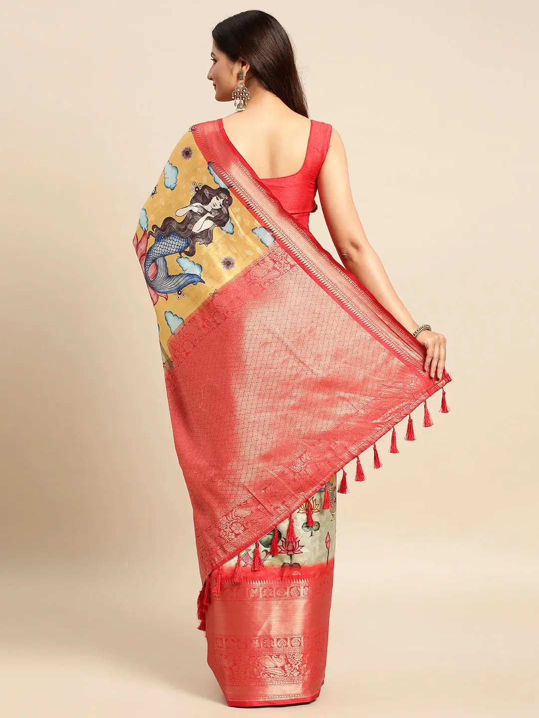 Exquisite Kalamkari Pattu Banarasi Silk Saree by My Store