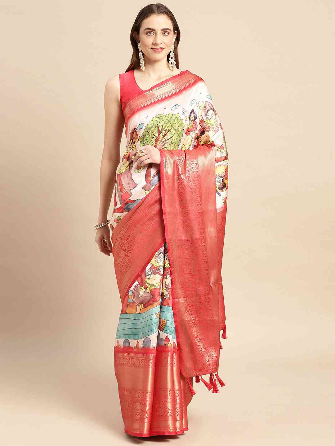 Exquisite Kalamkari Pattu Banarasi Silk Saree by My Store