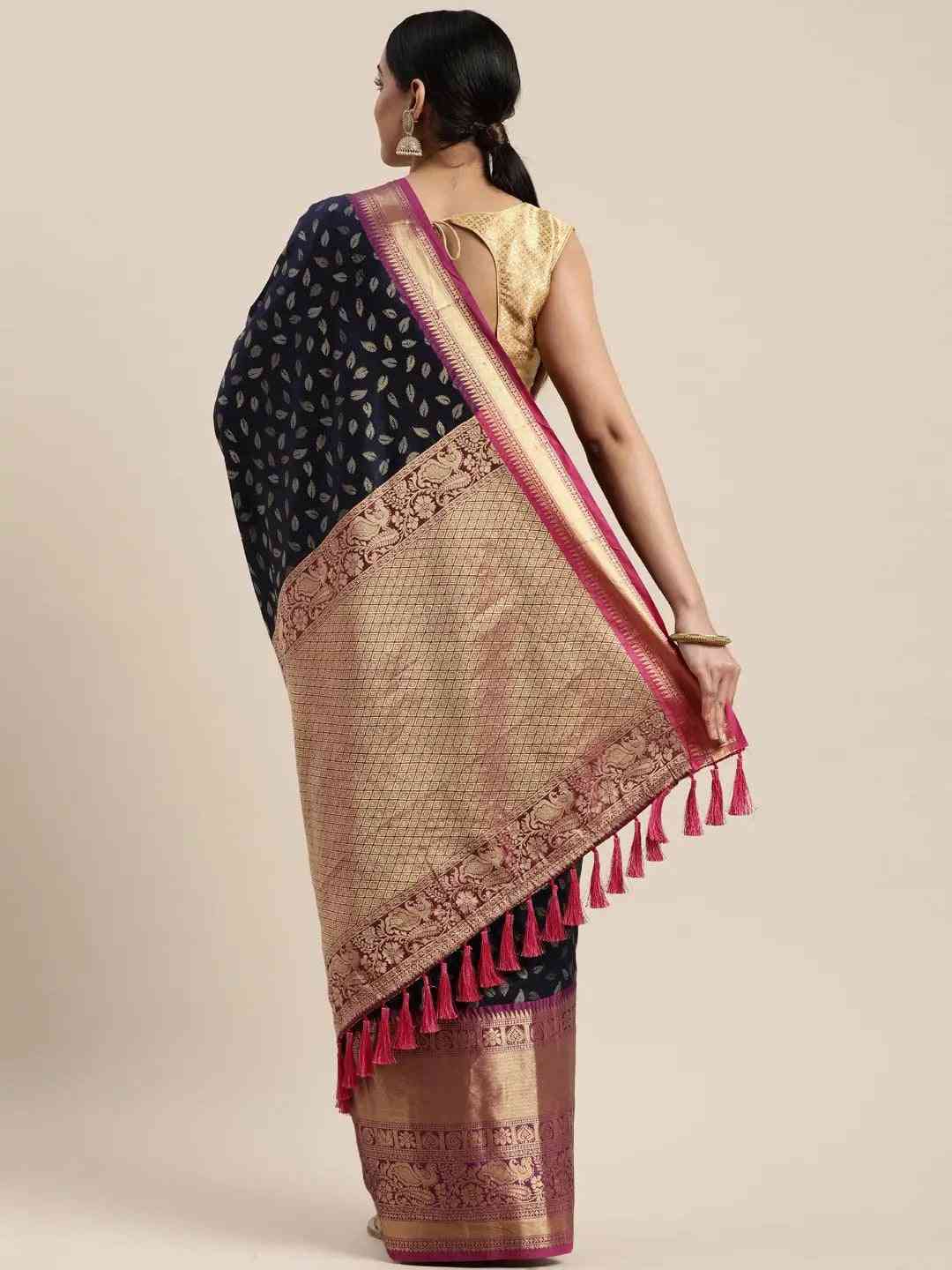 Navy Colour Banarasi Kanchi Zari Weaving Pattu Saree by My Store