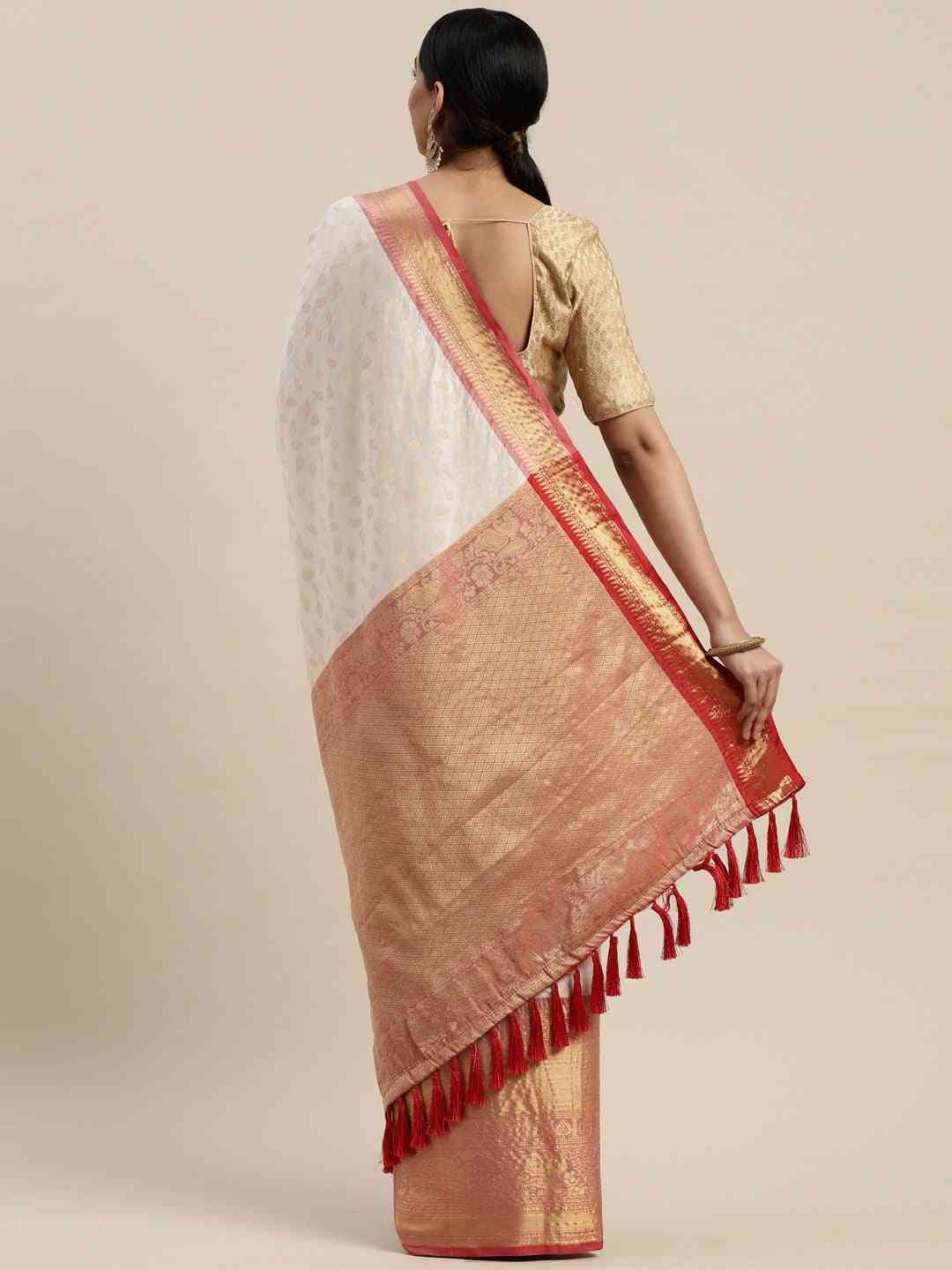 White Colour Banarasi Kanchi Zari Weaving Pattu Saree