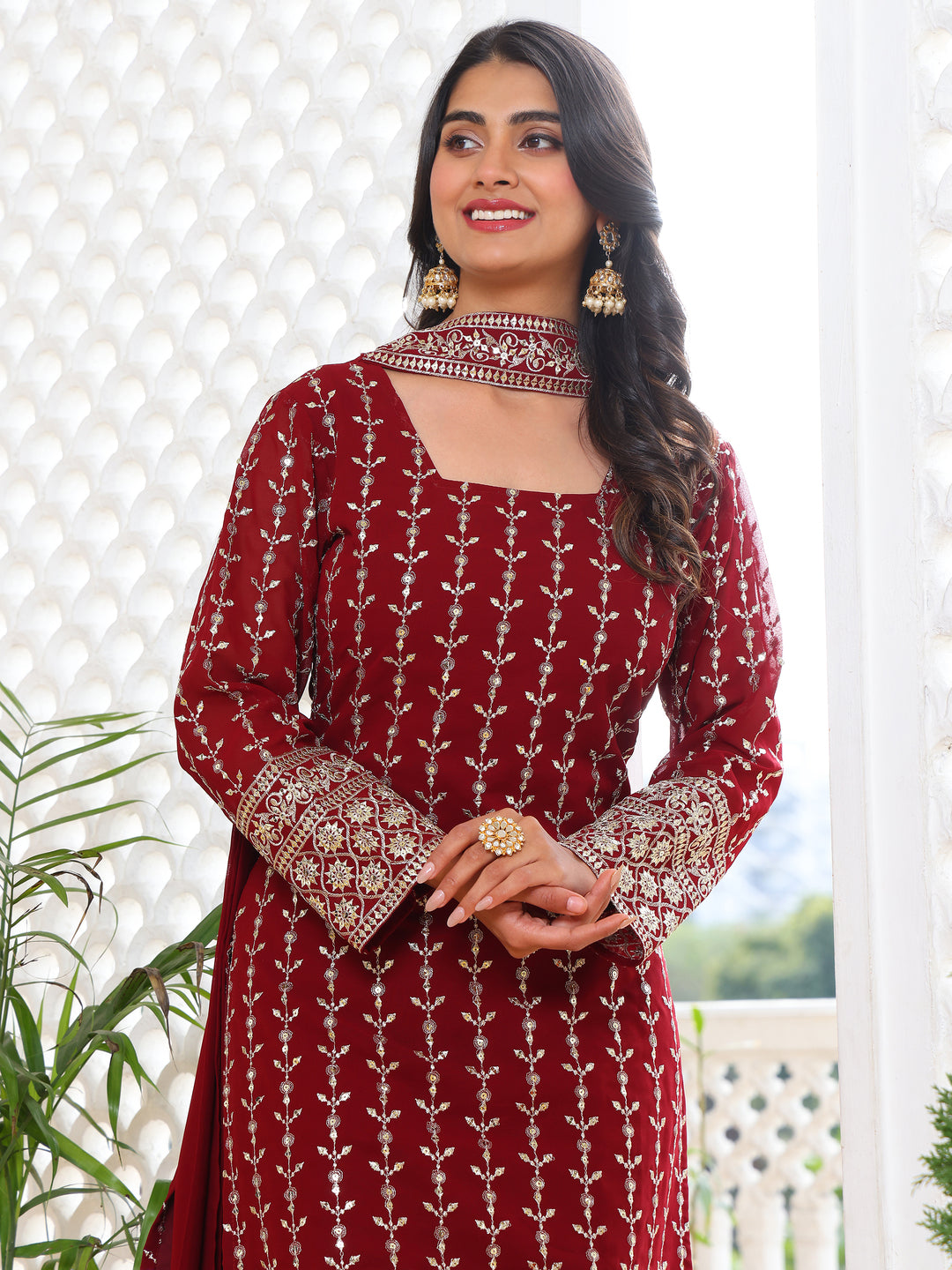 Georgette Party Wear Maroon Kurta Set