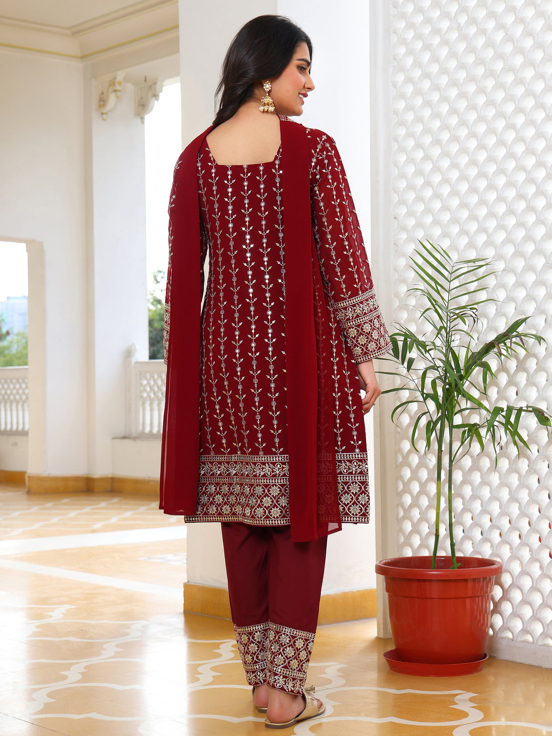 Georgette Party Wear Maroon Kurta Set