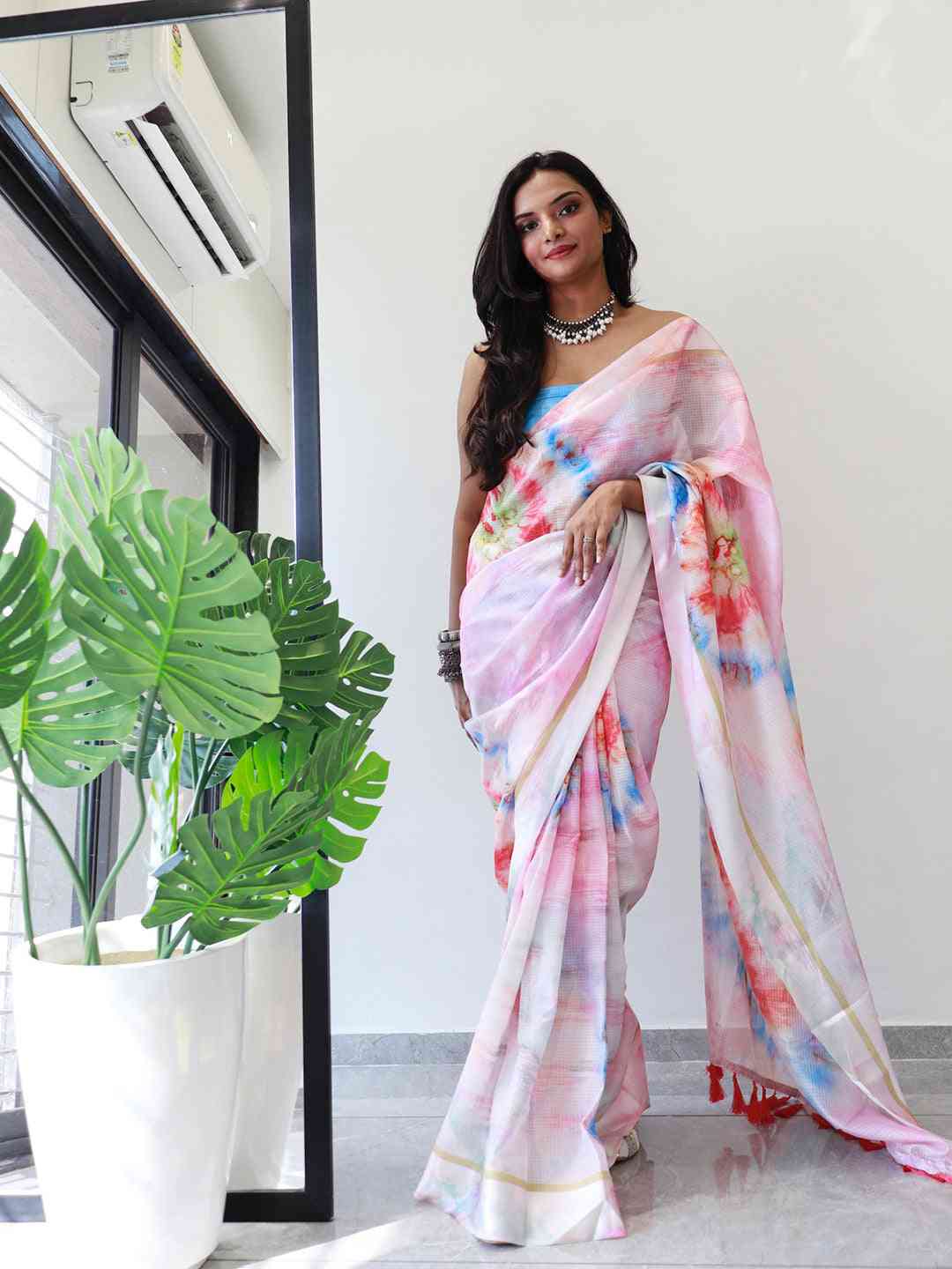 Tie dye Digital printed Satin Kota Doriya Designer Party Wear Saree in Multicolour