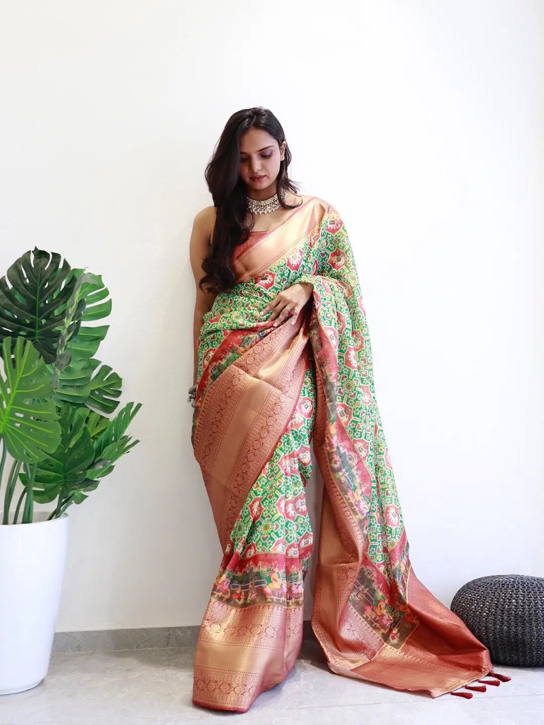 Patola Digital printed Moonga Silk Kota Doriya Designer Party Wear Saree by My Store