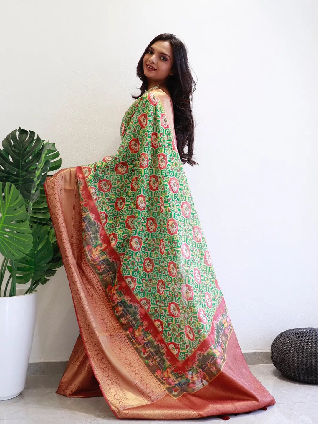 Patola Digital printed Moonga Silk Kota Doriya Designer Party Wear Saree by My Store