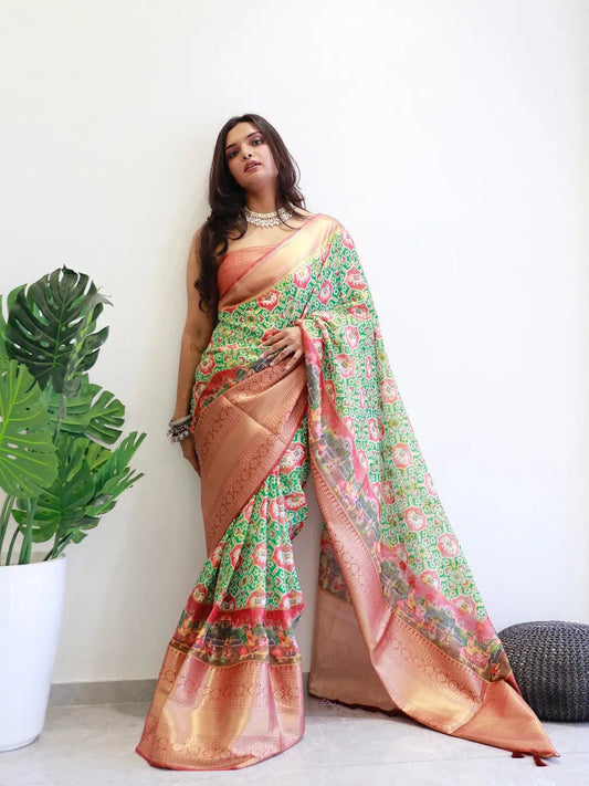 Patola Digital printed Moonga Silk Kota Doriya Designer Party Wear Saree by My Store