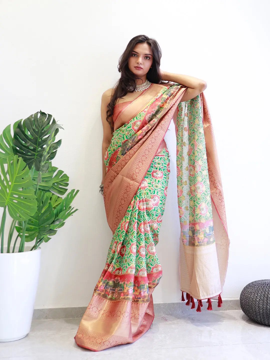 Patola Digital printed Moonga Silk Kota Doriya Designer Party Wear Saree by My Store