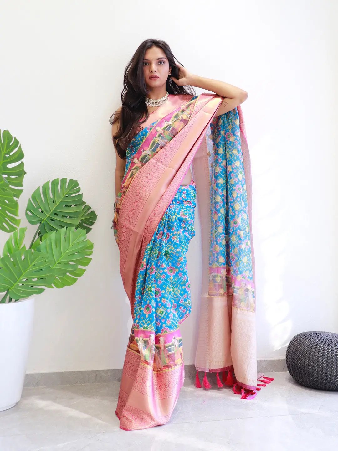 Blue Patola Moonga Kota Doriya Designer Wear Saree