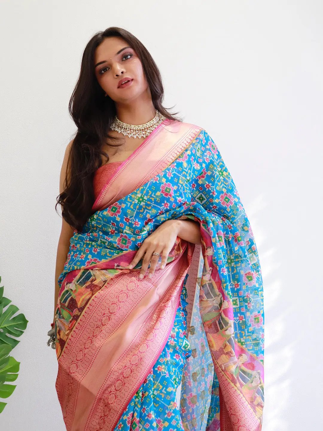 Blue Patola Moonga Kota Doriya Designer Wear Saree