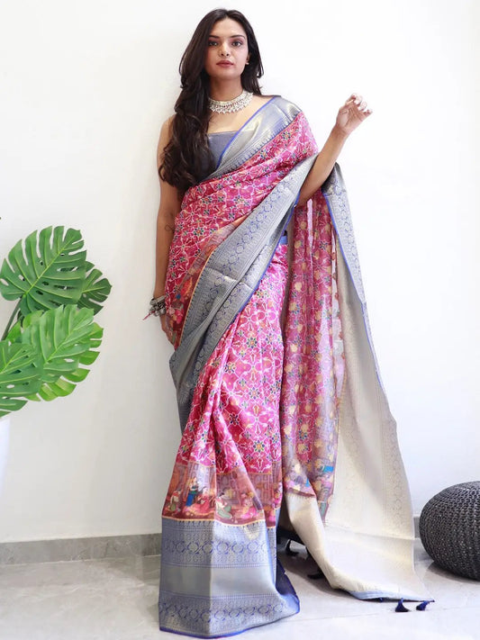 Patola Digital printed Moonga Silk Kota Doriya Designer Party Wear Saree by My Store