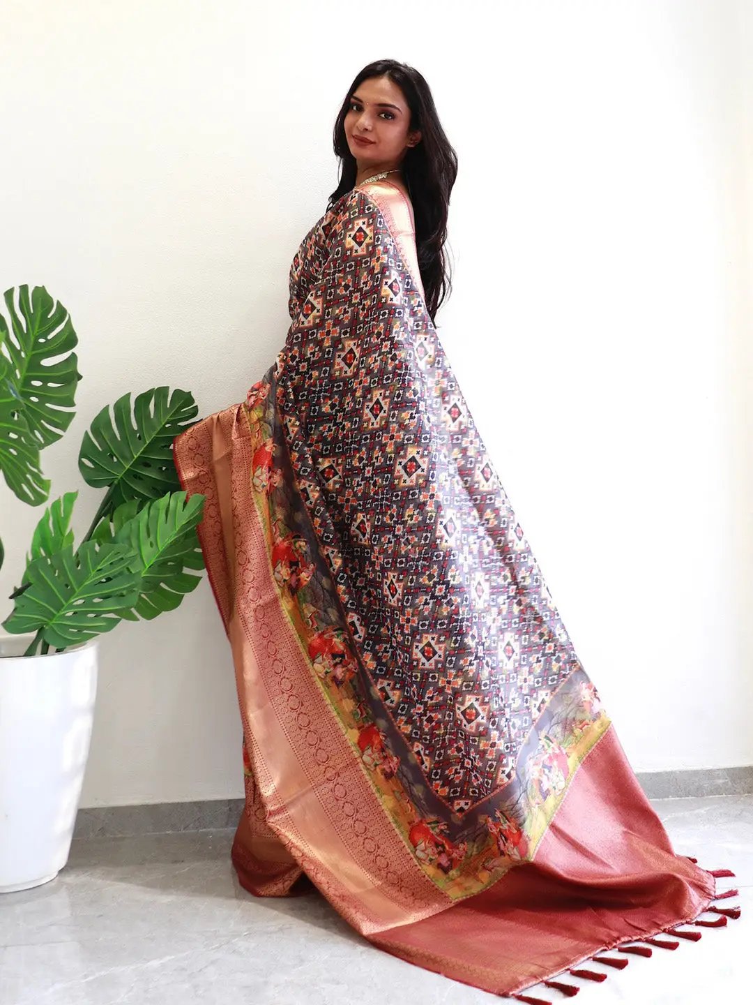 Patola Digital printed Moonga Silk Kota Doriya Designer Party Wear Saree by My Store