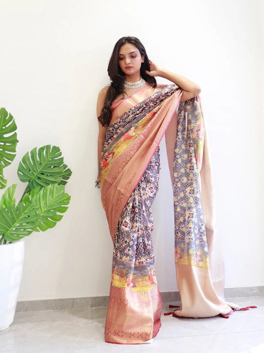 Patola Digital printed Moonga Silk Kota Doriya Designer Party Wear Saree by My Store