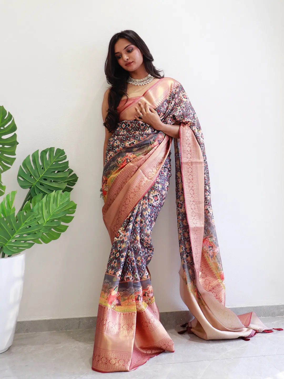 Patola Digital printed Moonga Silk Kota Doriya Designer Party Wear Saree by My Store