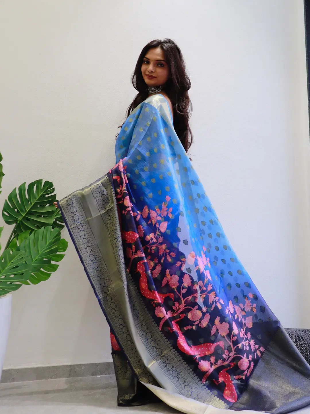 Hybrid Kalamkari Printed Kota Doriya Saree by My Store