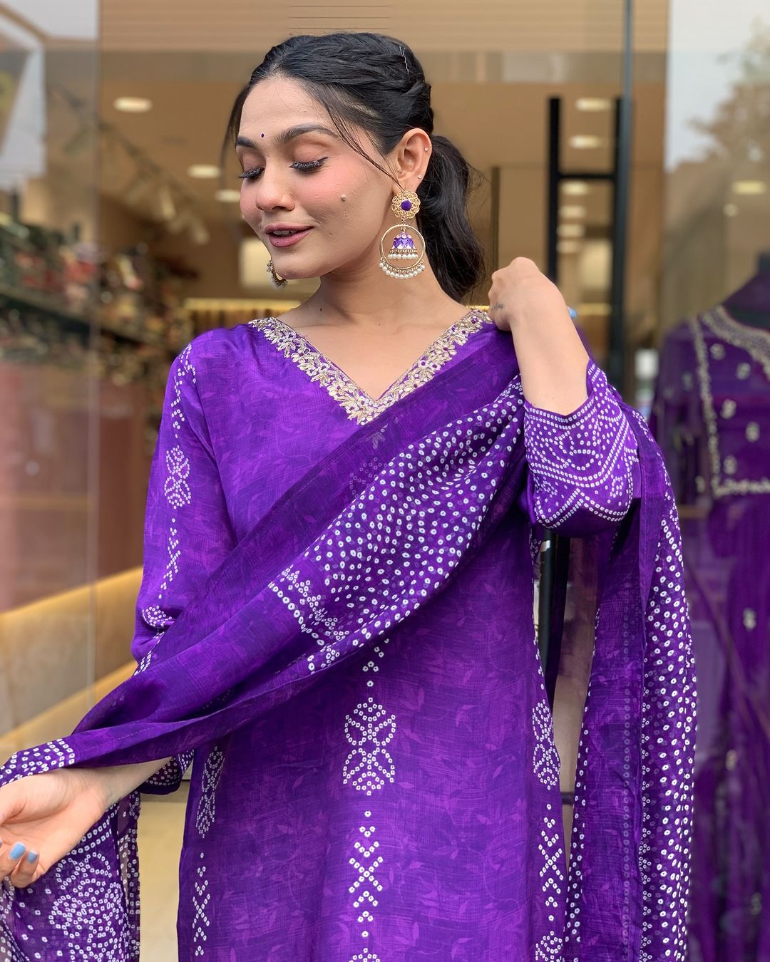 Festival Wear Crepe Purple Kurta Set