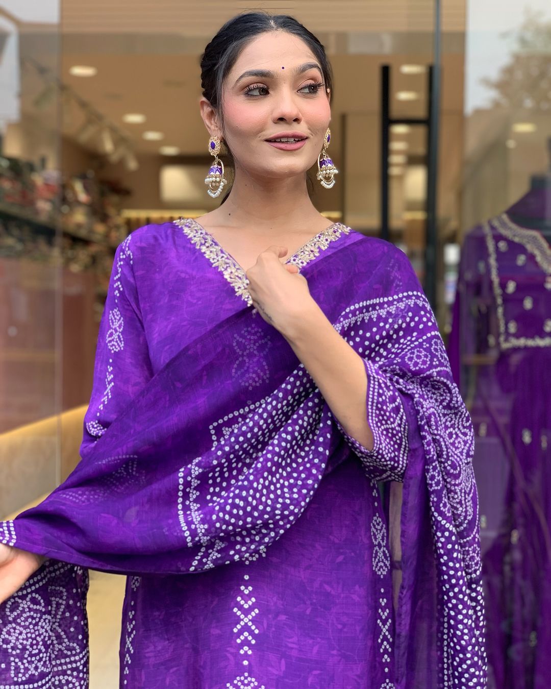 Festival Wear Crepe Purple Kurta Set