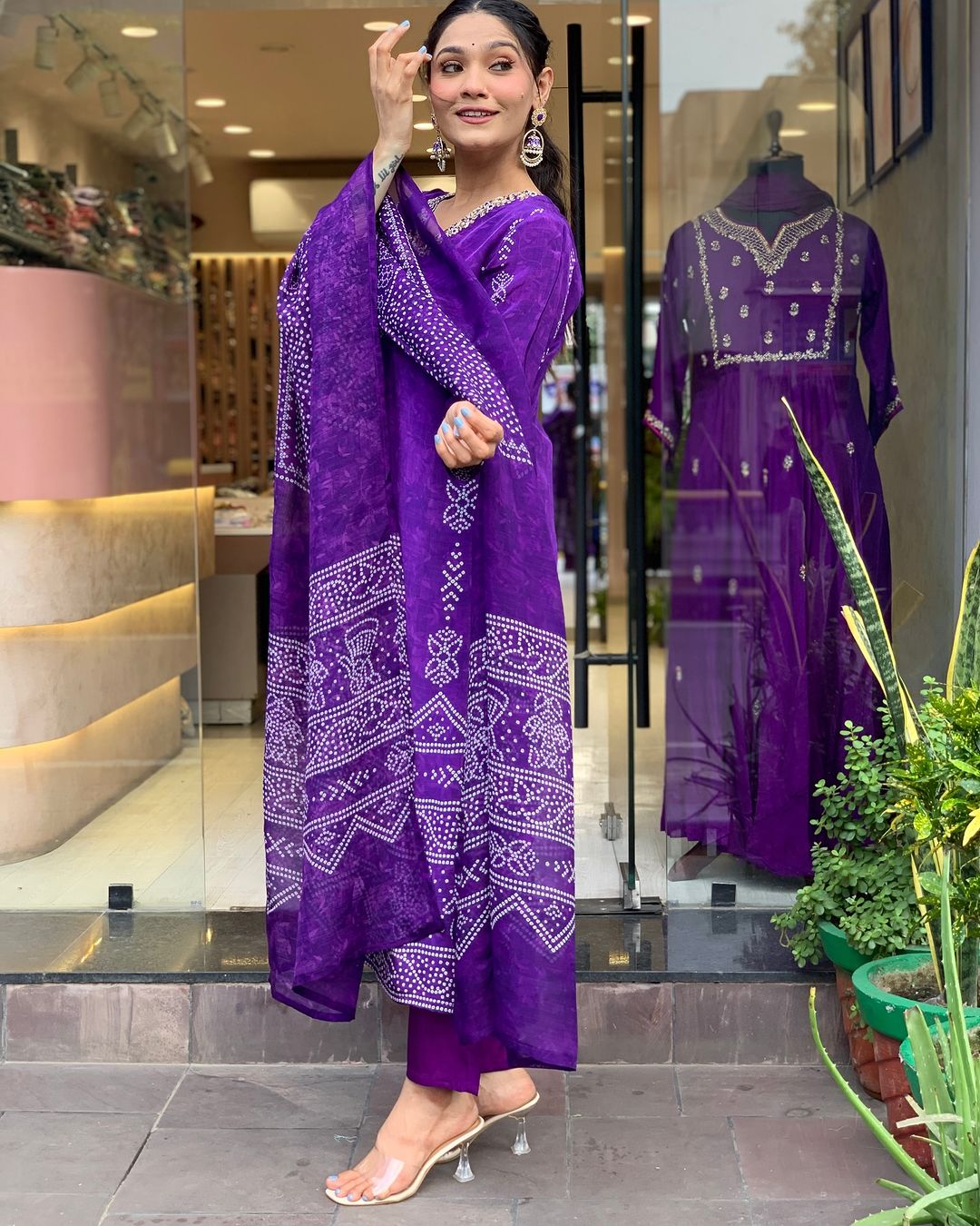 Festival Wear Crepe Purple Kurta Set