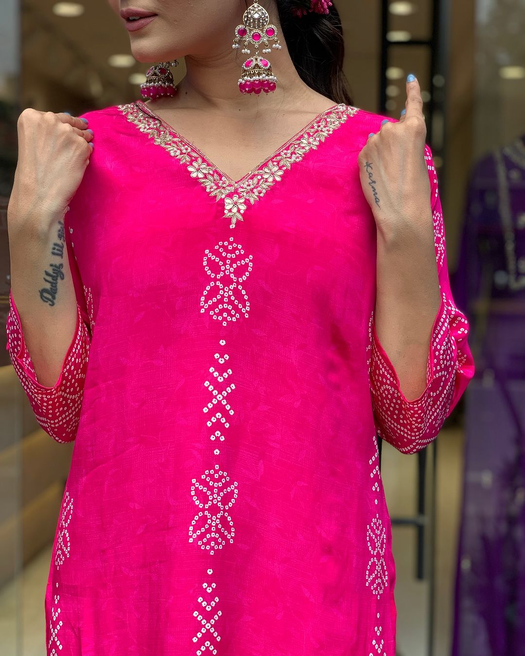 Festival Wear Crepe Pink Kurta Set