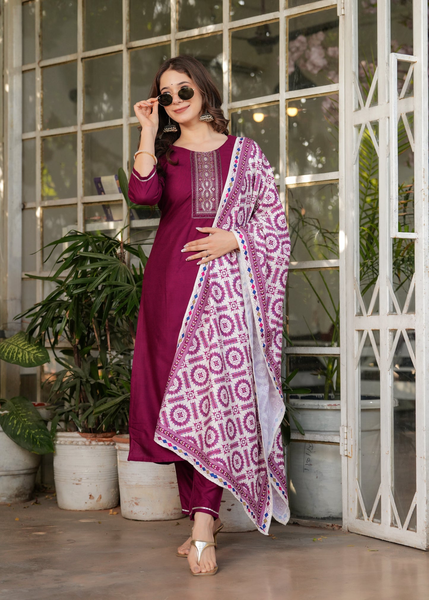 Rayon Embroidered Maroon Kurta Set