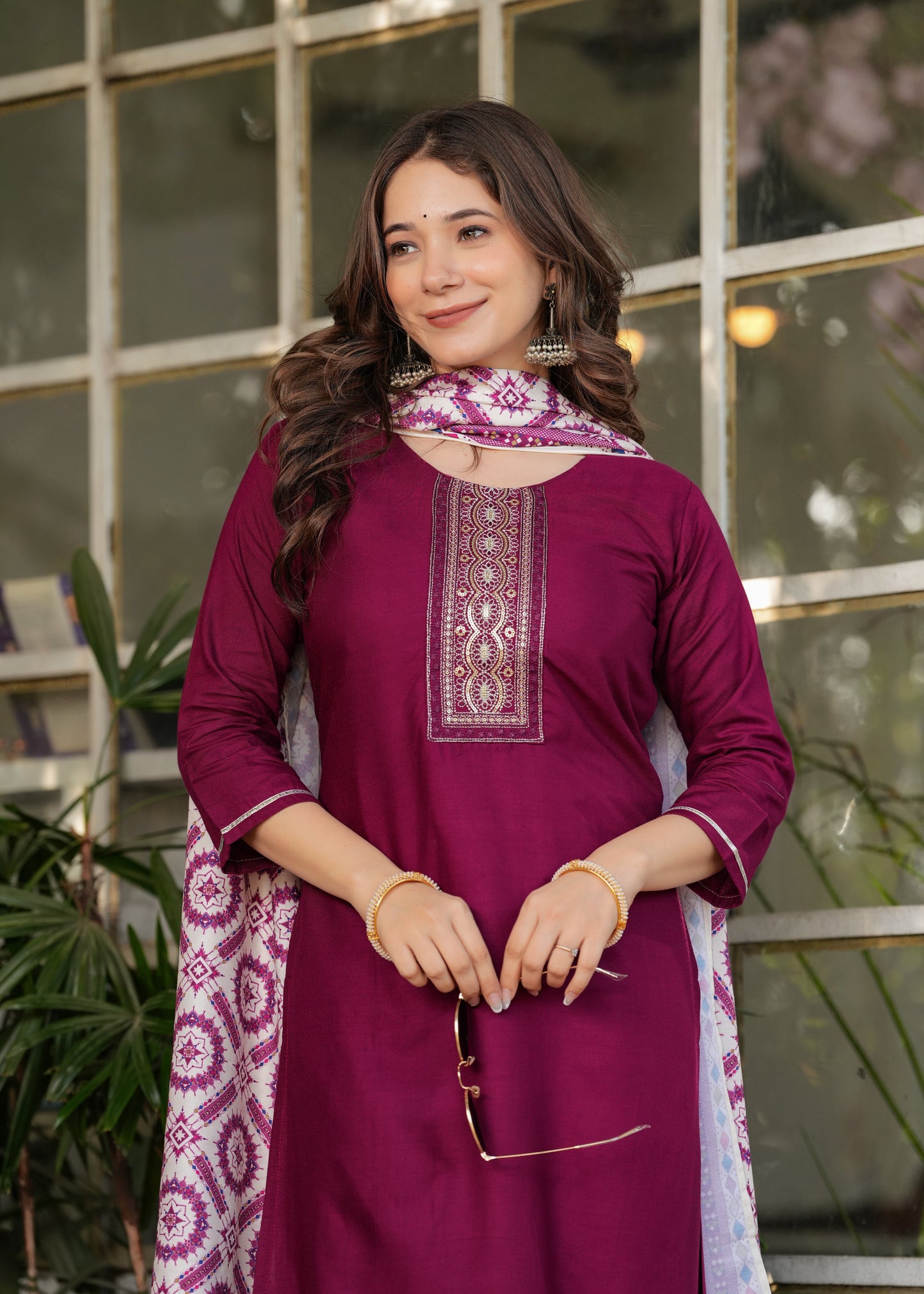 Rayon Embroidered Maroon Kurta Set