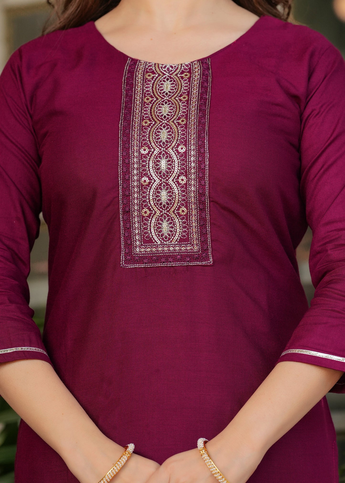 Rayon Embroidered Maroon Kurta Set