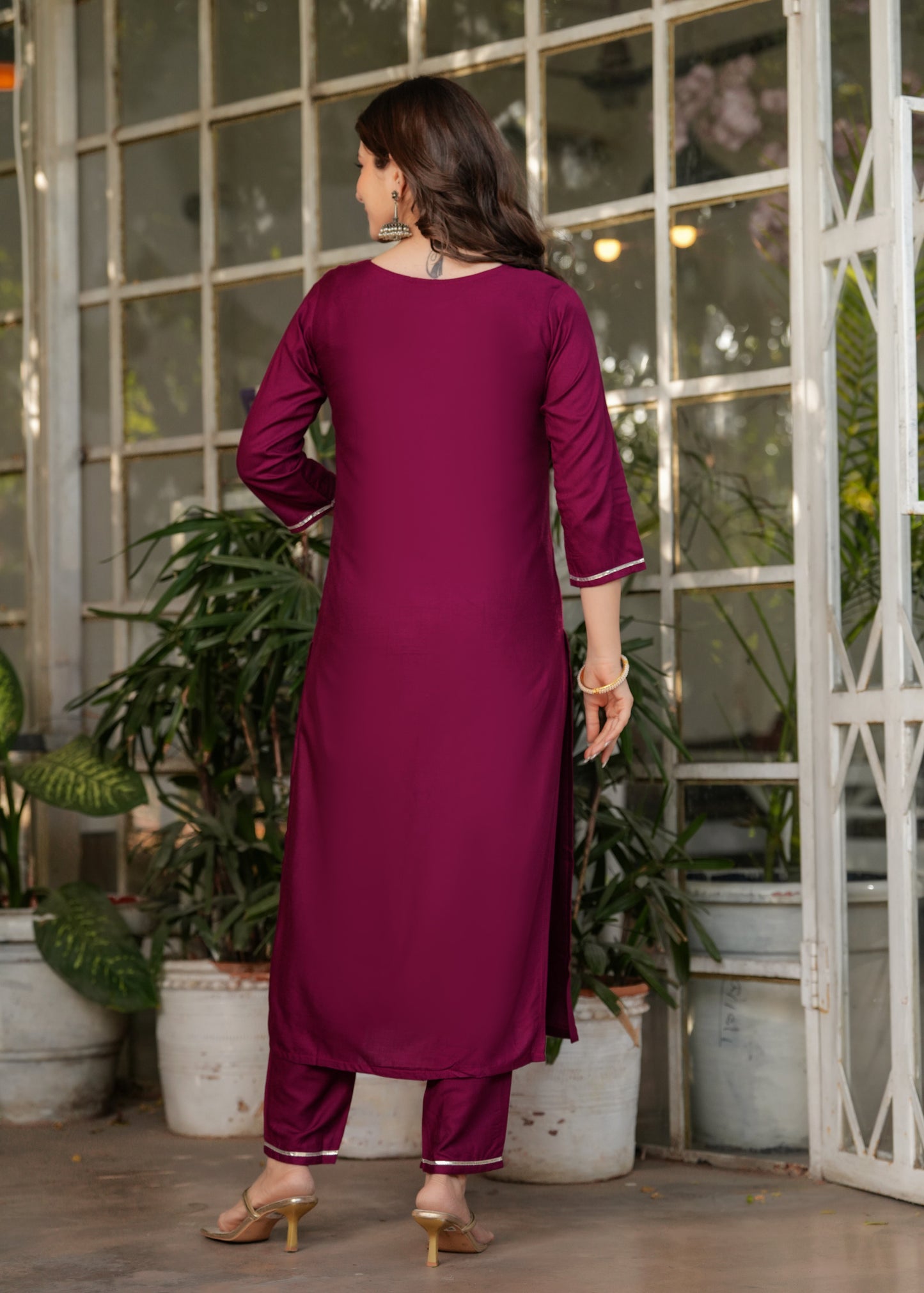 Rayon Embroidered Maroon Kurta Set