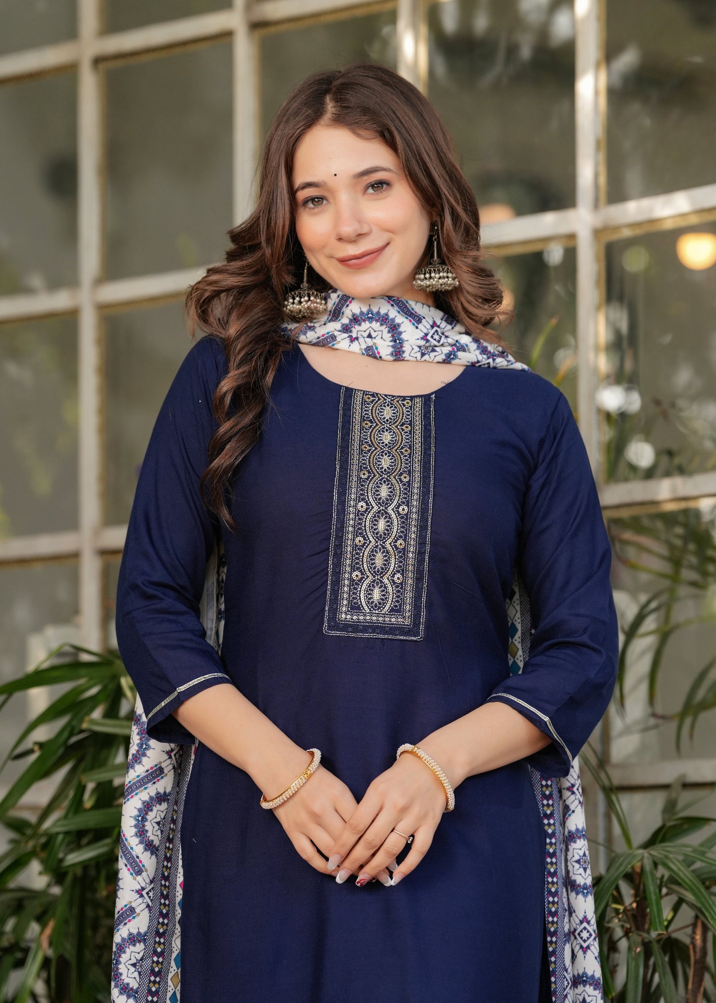 Rayon Embroidered Navy Blue Kurta Set