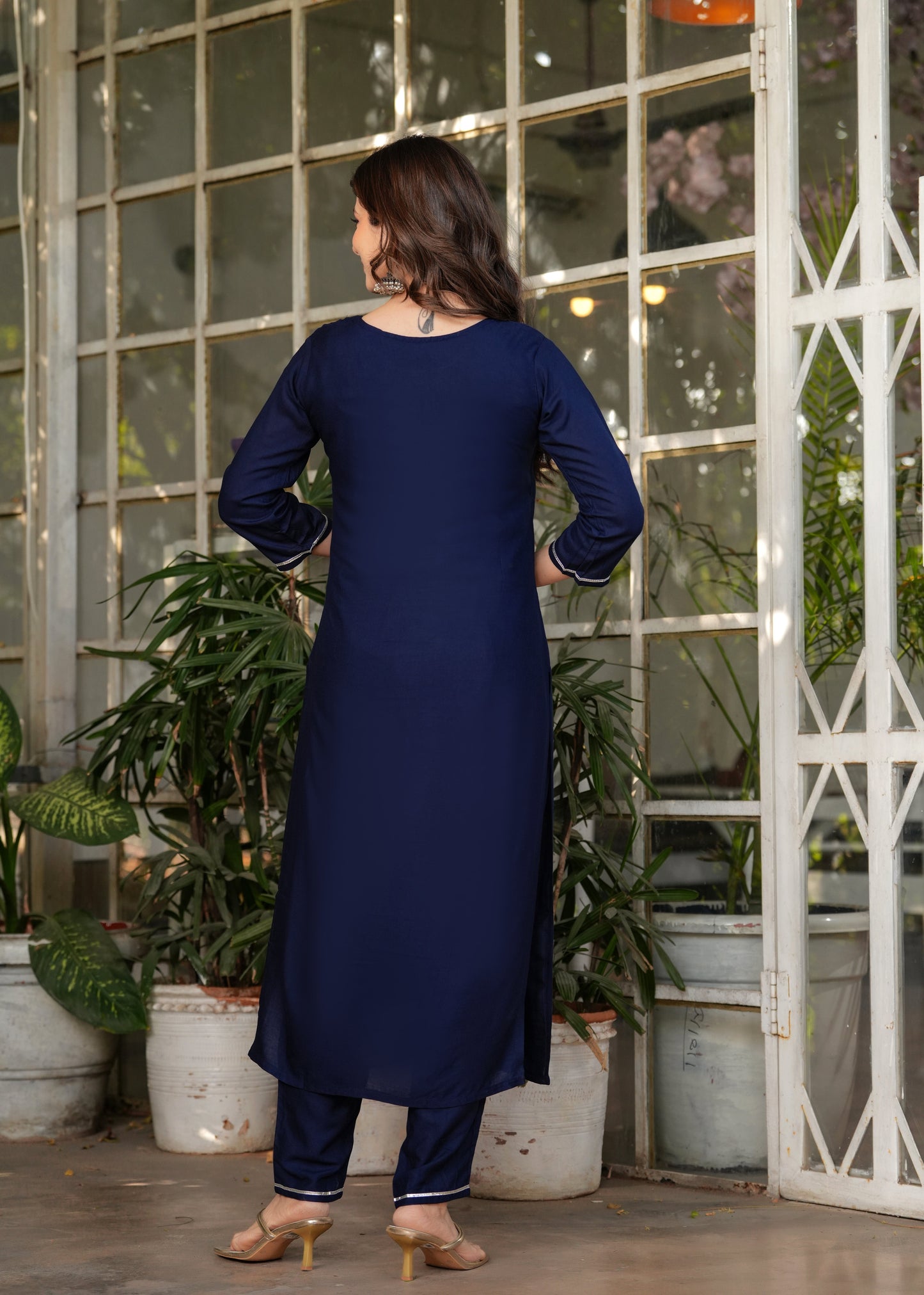 Rayon Embroidered Navy Blue Kurta Set