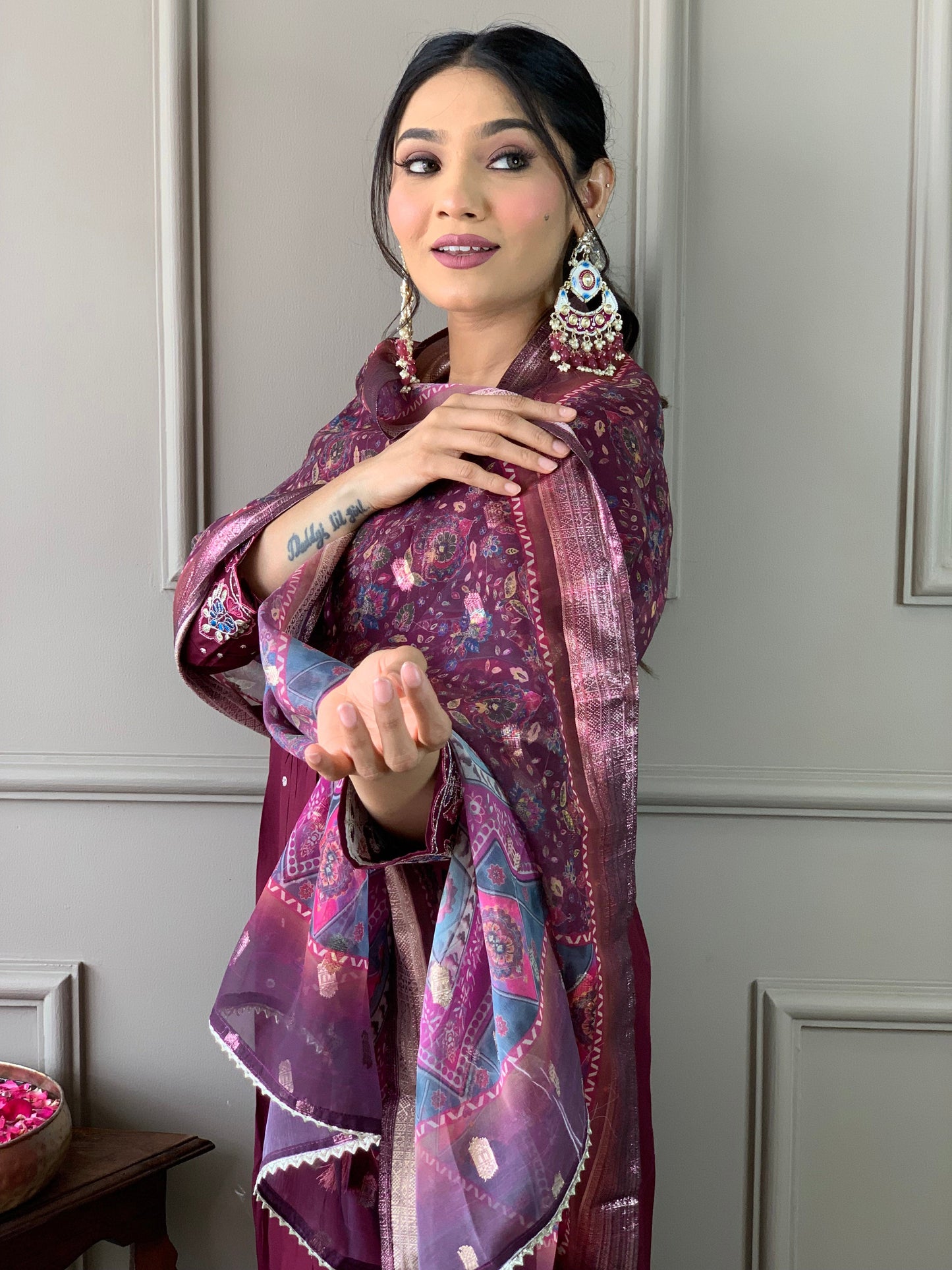 Festival Wear Viscos Purple Kurta Set