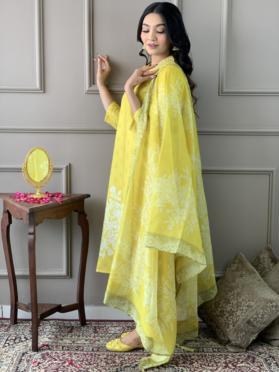 Festival Wear Printed Yellow Kurta Set