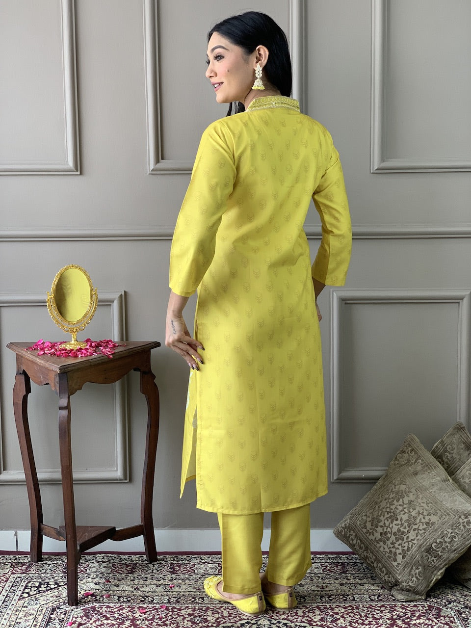 Festival Wear Printed Yellow Kurta Set