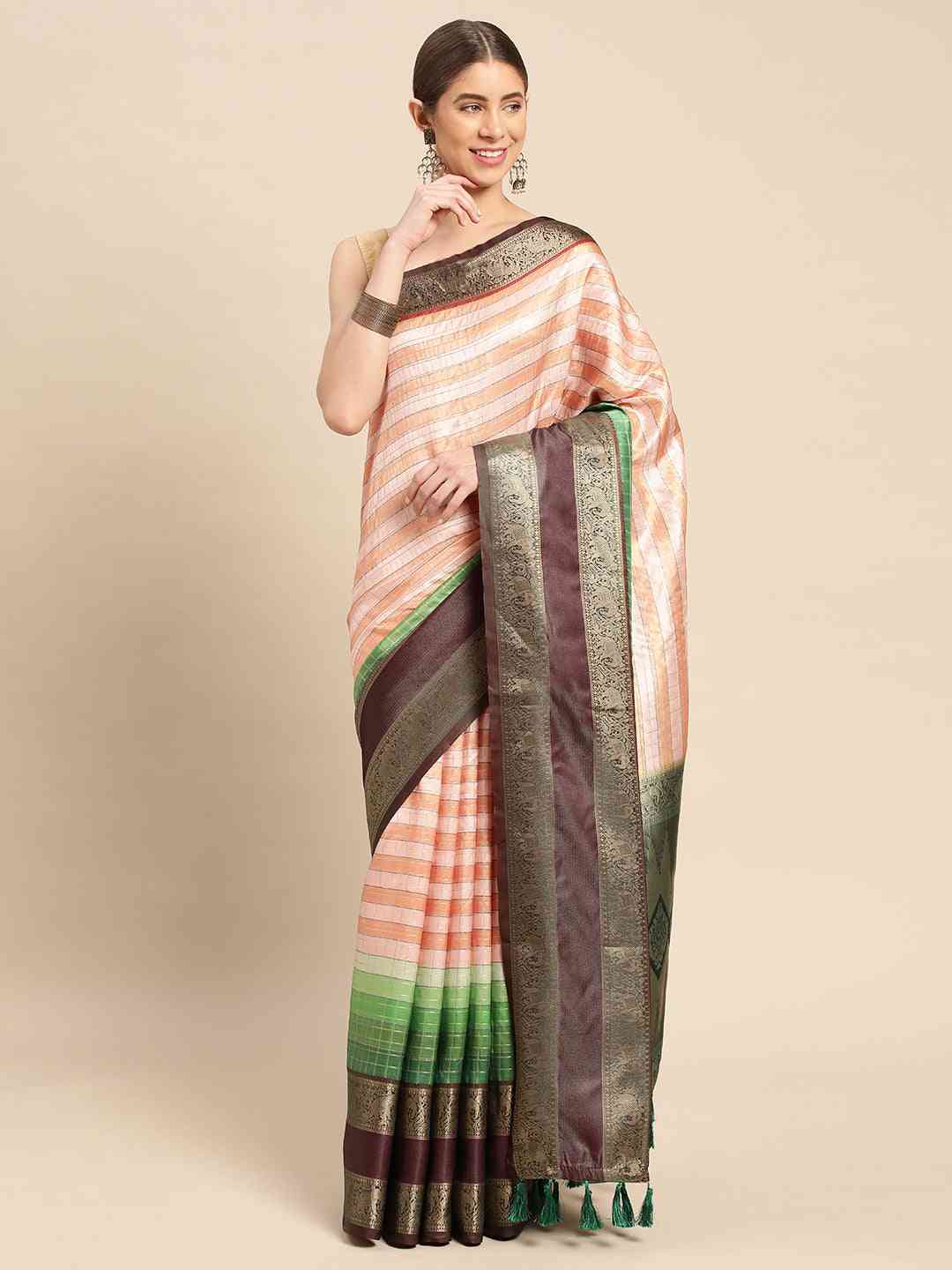 Designer Striped Print Pattu Banarasi Silk Saree by My Store