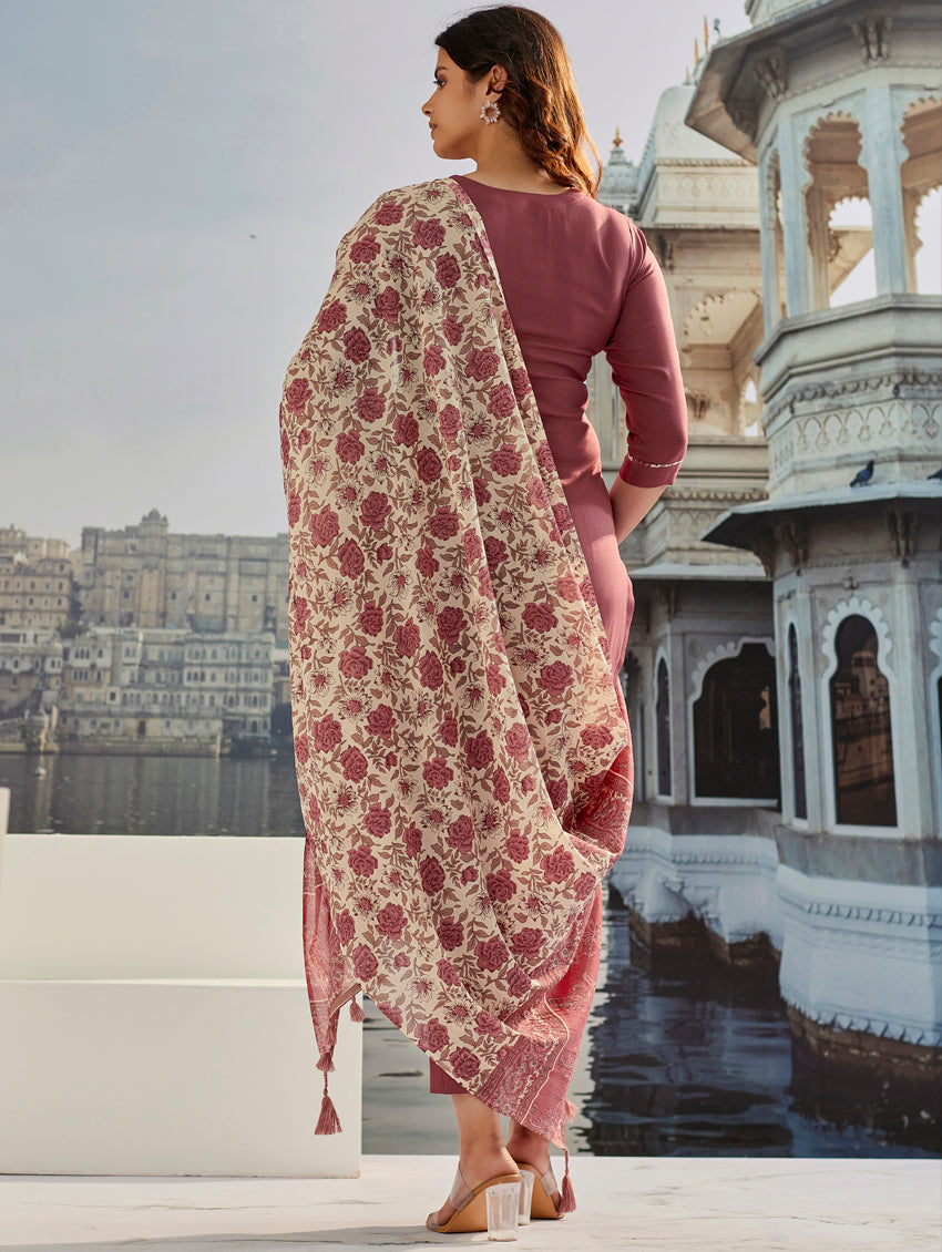 Casual Wear Cotton Silk Brown Kurta Set