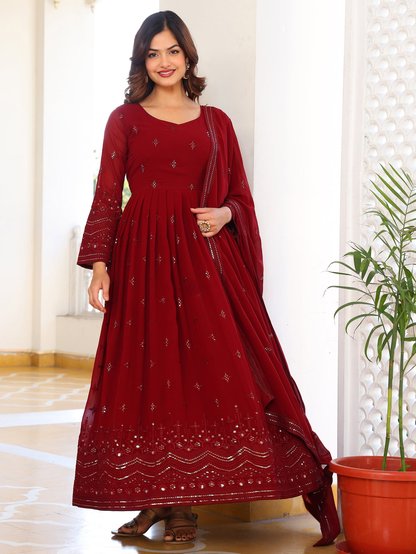 Georgette Party Wear Maroon Anarkali Suit