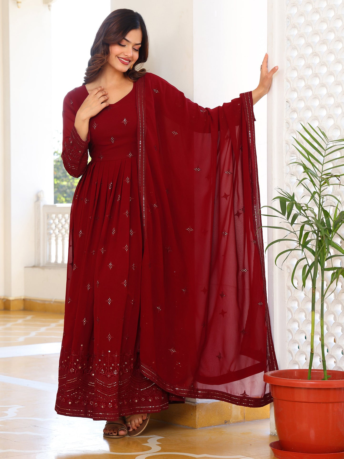 Georgette Party Wear Maroon Anarkali Suit